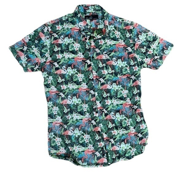 Molokai Hawaiian Shirt Camp Shirt Button up Hawaiian Flamingo Top Size M - Picture 1 of 4